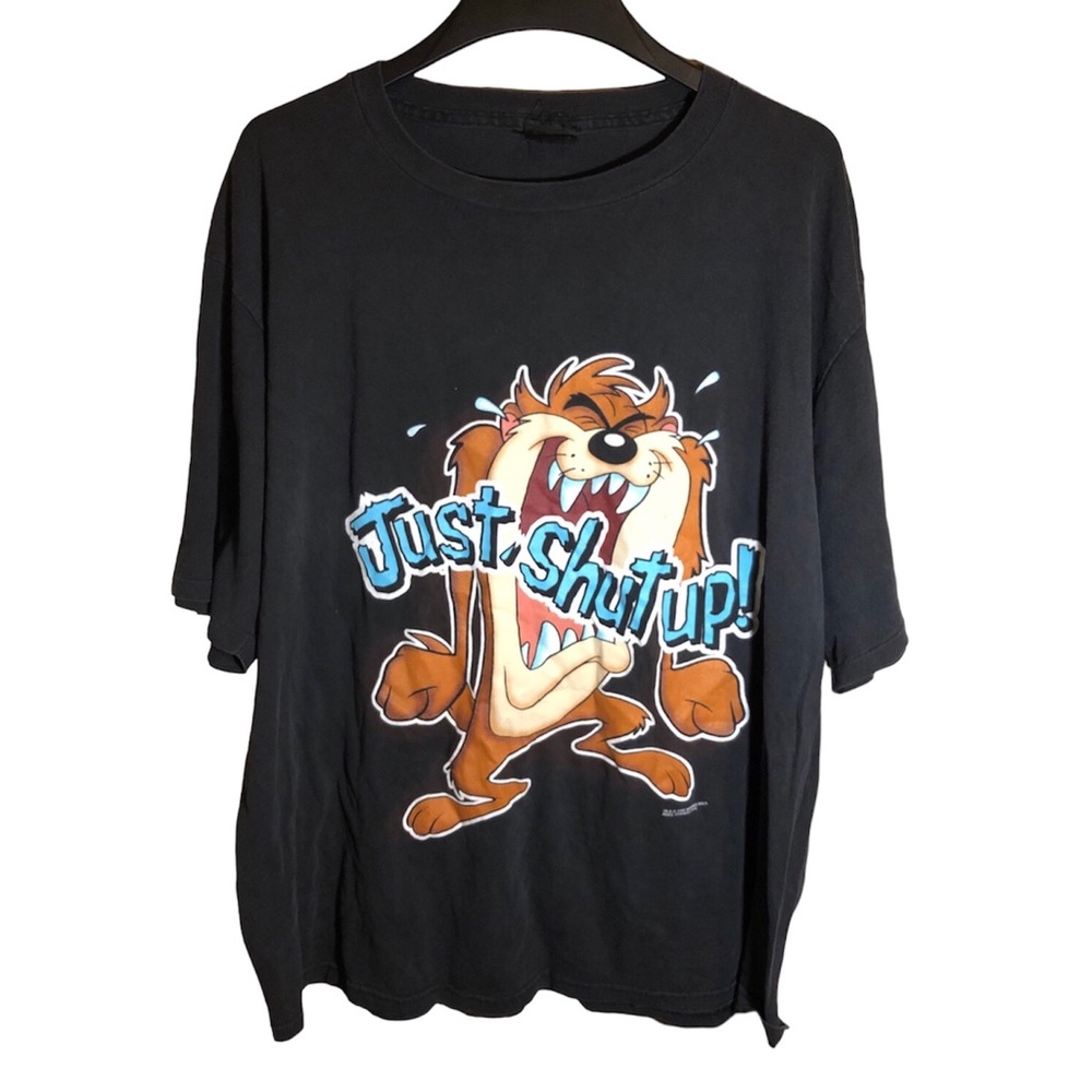 Vintage 1998 Warner Bros. Taz T-Shirt "Just Shut Up" Single Stitch USA 90s XXL